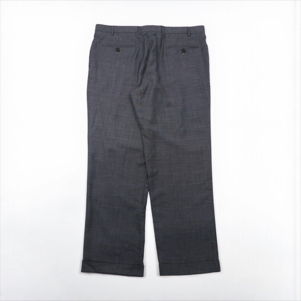 Ralph Lauren 90s Two-Puck Wide Leg Slacks, Size L, Gray Check, Washable Pleats