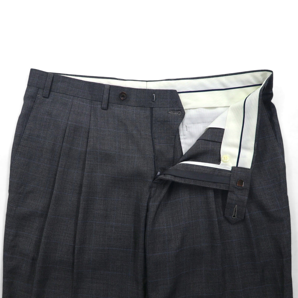 Ralph Lauren 90s Two-Puck Wide Leg Slacks, Size L, Gray Check, Washable Pleats