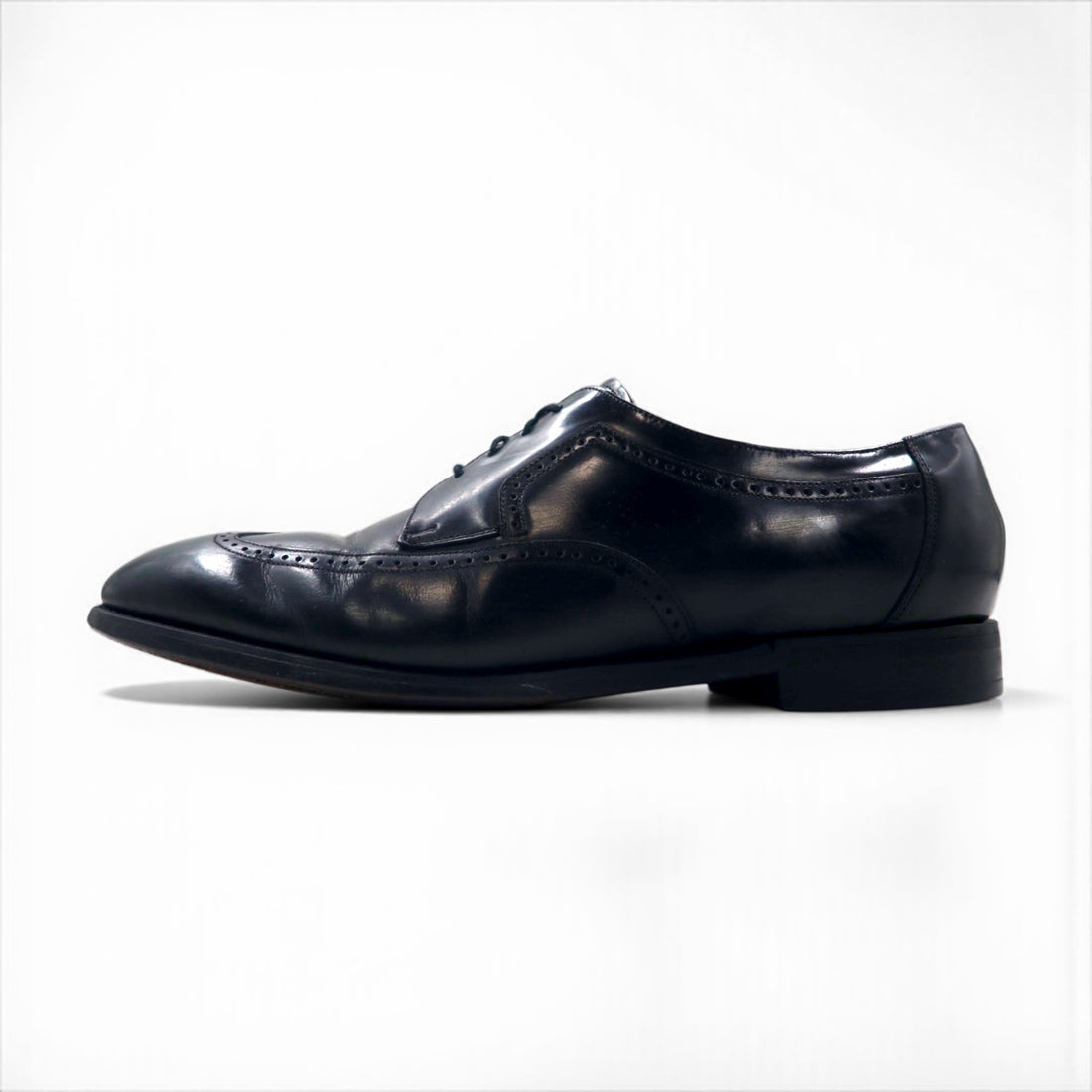 JOHNSTON &amp; MURPHY Wingtip Dress Shoes, Size 27cm, Black Leather, 59-32911