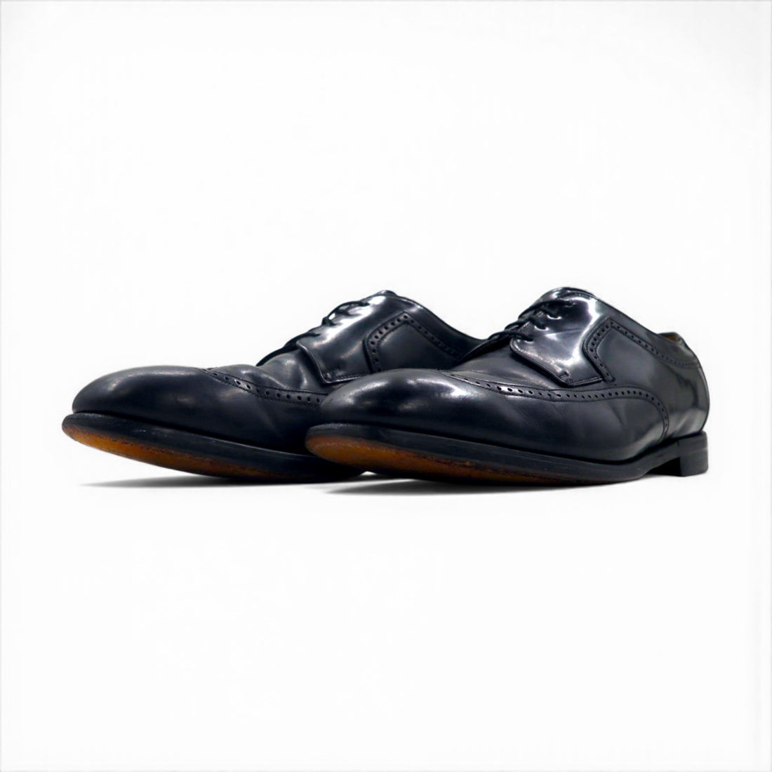 JOHNSTON &amp; MURPHY Wingtip Dress Shoes, Size 27cm, Black Leather, 59-32911