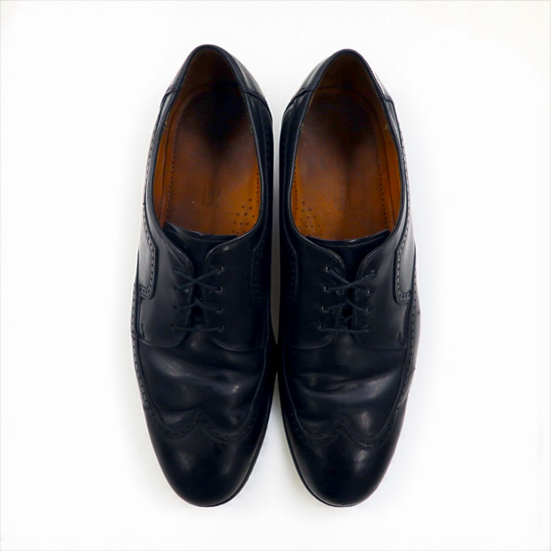 JOHNSTON &amp; MURPHY Wingtip Dress Shoes, Size 27cm, Black Leather, 59-32911