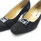 CELINE チャンキーヒールパンプス 22.5cm ブラック スエードレザー ハイヒール オールド イタリア製