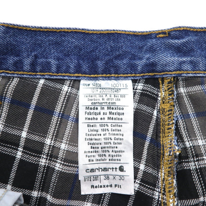 Carhartt Relaxed Fit Denim Pants with Flannel Lining, Size XL, Indigo and Blue Check Lining, B172 DST, Made in Mexico