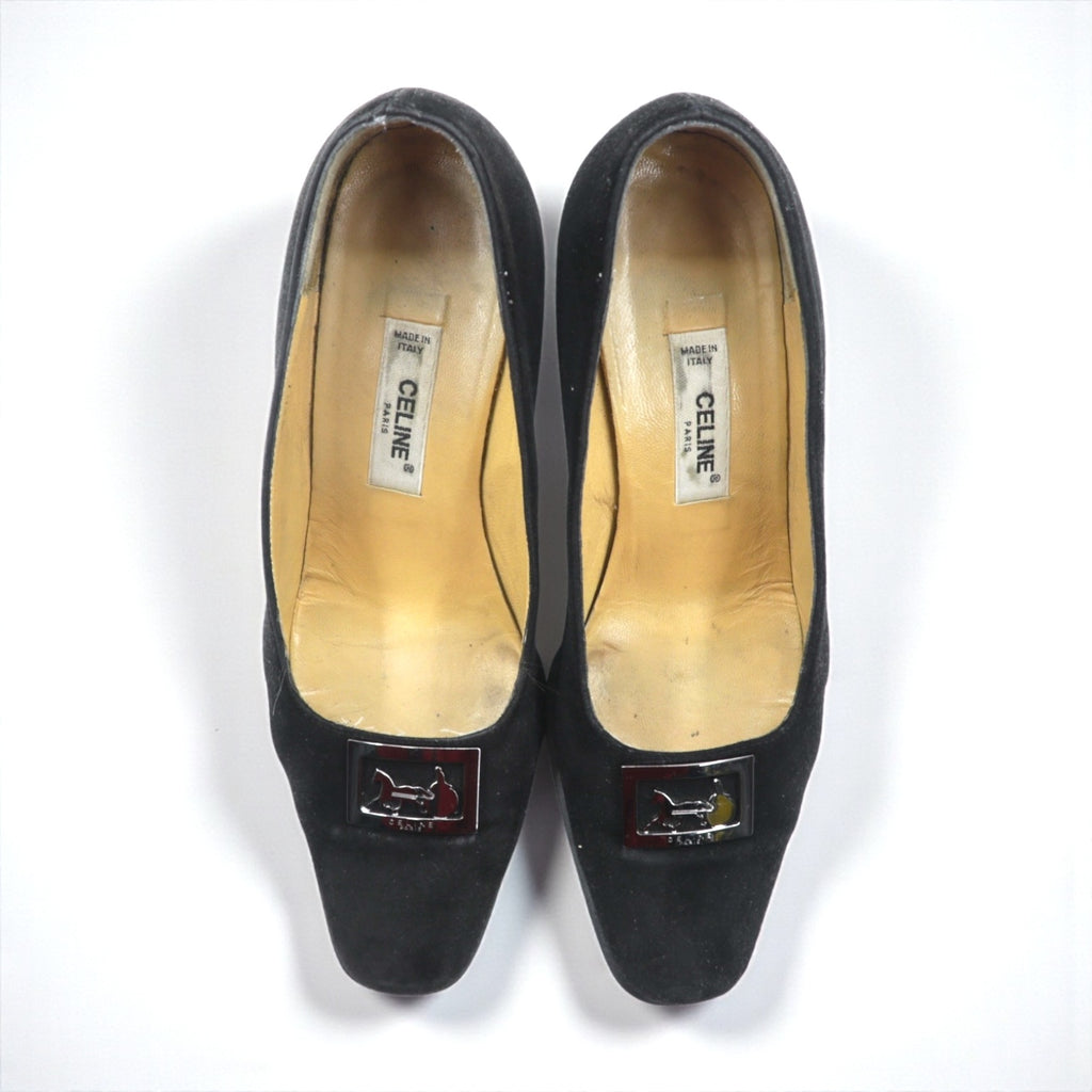 CELINE チャンキーヒールパンプス 22.5cm ブラック スエードレザー ハイヒール オールド イタリア製