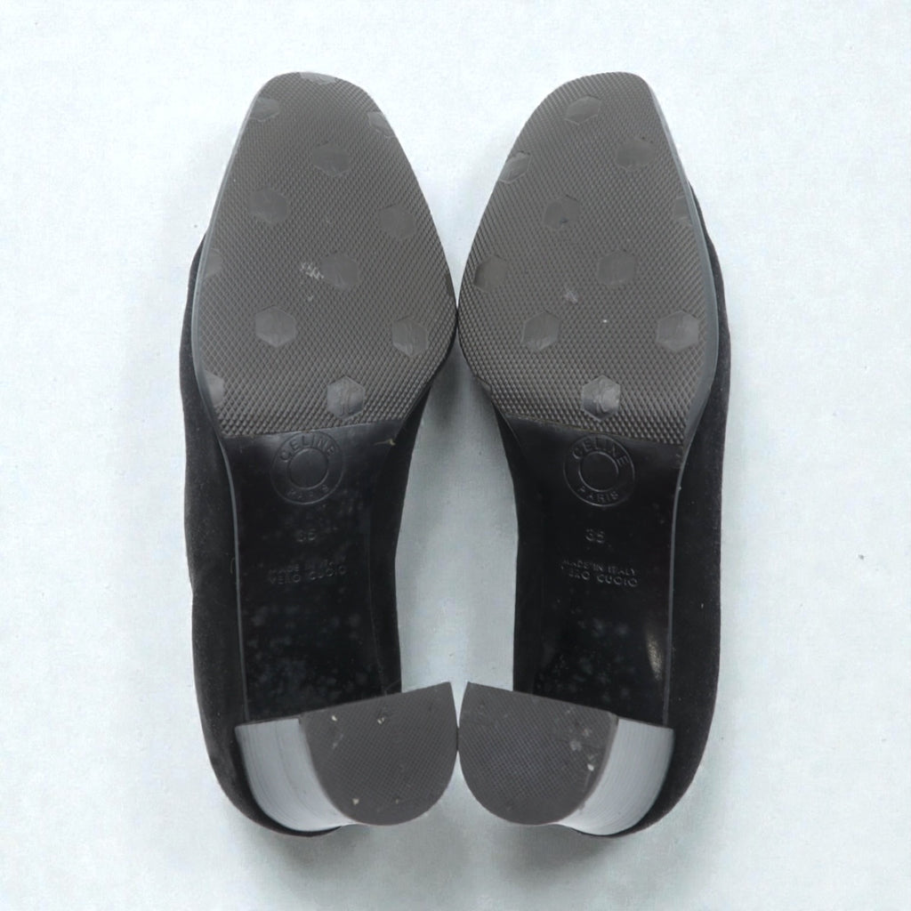 CELINE チャンキーヒールパンプス 22.5cm ブラック スエードレザー ハイヒール オールド イタリア製