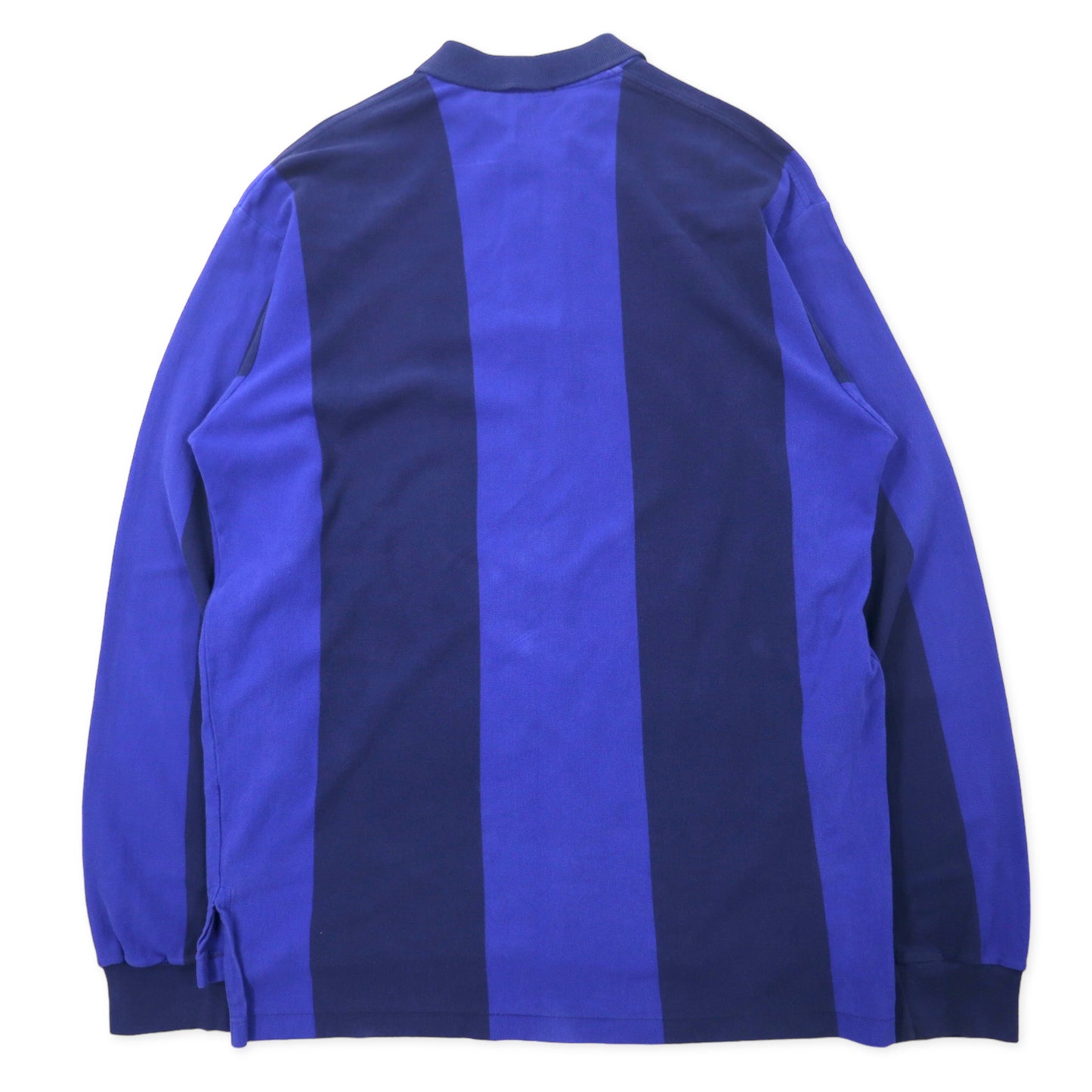 Polo by Ralph Lauren USA製 長袖ポロシャツ ラガーシャツ L ネイビー ブルー ストライプ コットン スモールポニー刺繍 ビッグサイズ