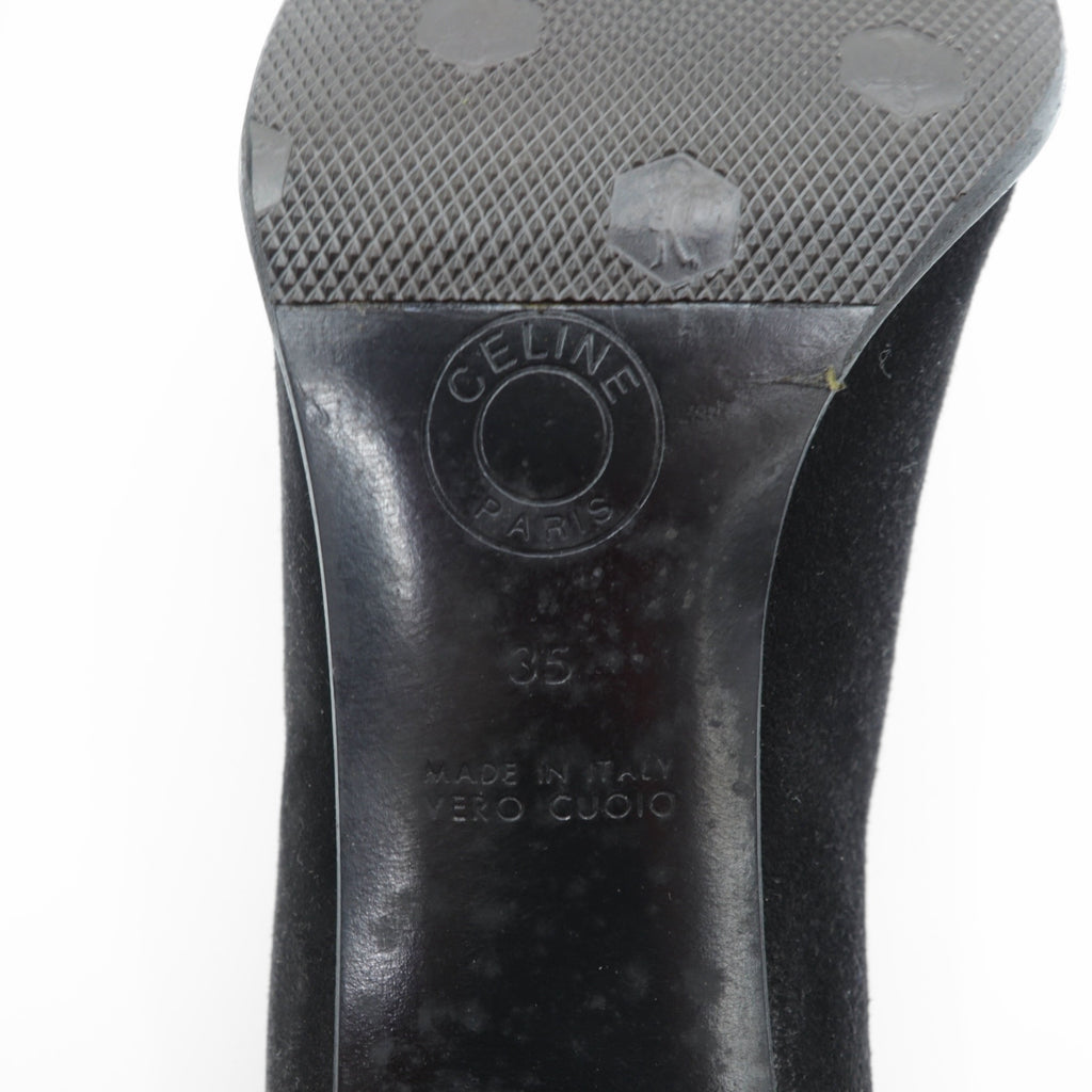 CELINE チャンキーヒールパンプス 22.5cm ブラック スエードレザー ハイヒール オールド イタリア製