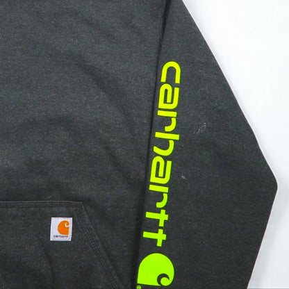 carhartt プルオーバー パーカー L グレー ORIGINAL FIT オリジナルフィット 袖 プリント フロントポケット