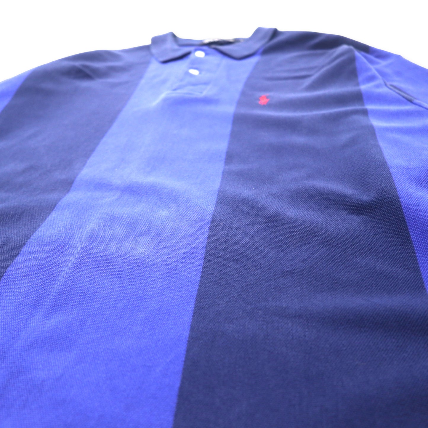 Polo by Ralph Lauren USA製 長袖ポロシャツ ラガーシャツ L ネイビー ブルー ストライプ コットン スモールポニー刺繍 ビッグサイズ