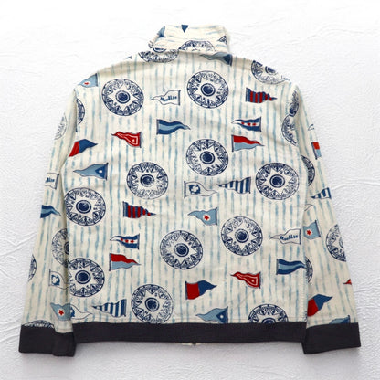 BLUE BLUE スタンドカラー ジップアップジャケット M ホワイト 総柄 フラッグ マリンデザイン 日本製