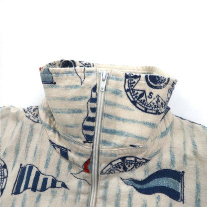 BLUE BLUE スタンドカラー ジップアップジャケット M ホワイト 総柄 フラッグ マリンデザイン 日本製