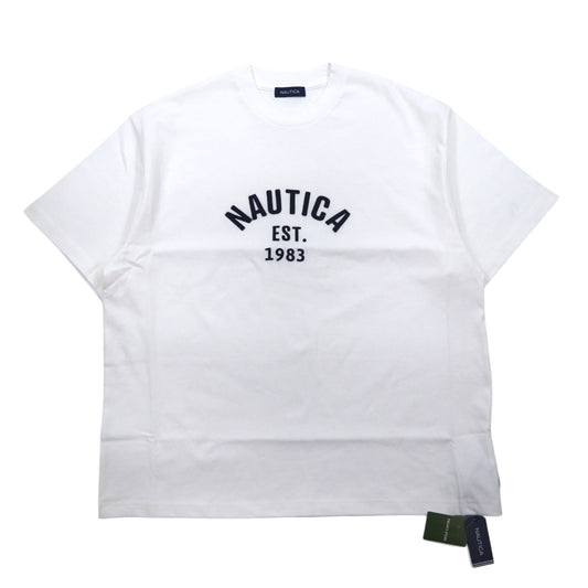 日本然リトテ-古着オンライン-NAUTICA フェルトロゴ Tシャツ L ホワイト コットン アーチロゴ FREAK'S STORE別注 未使用品-NAUTICA Felt Logo T-Shirt L White Cotton Arch Logo FREAK'S STORE Special Order Unused