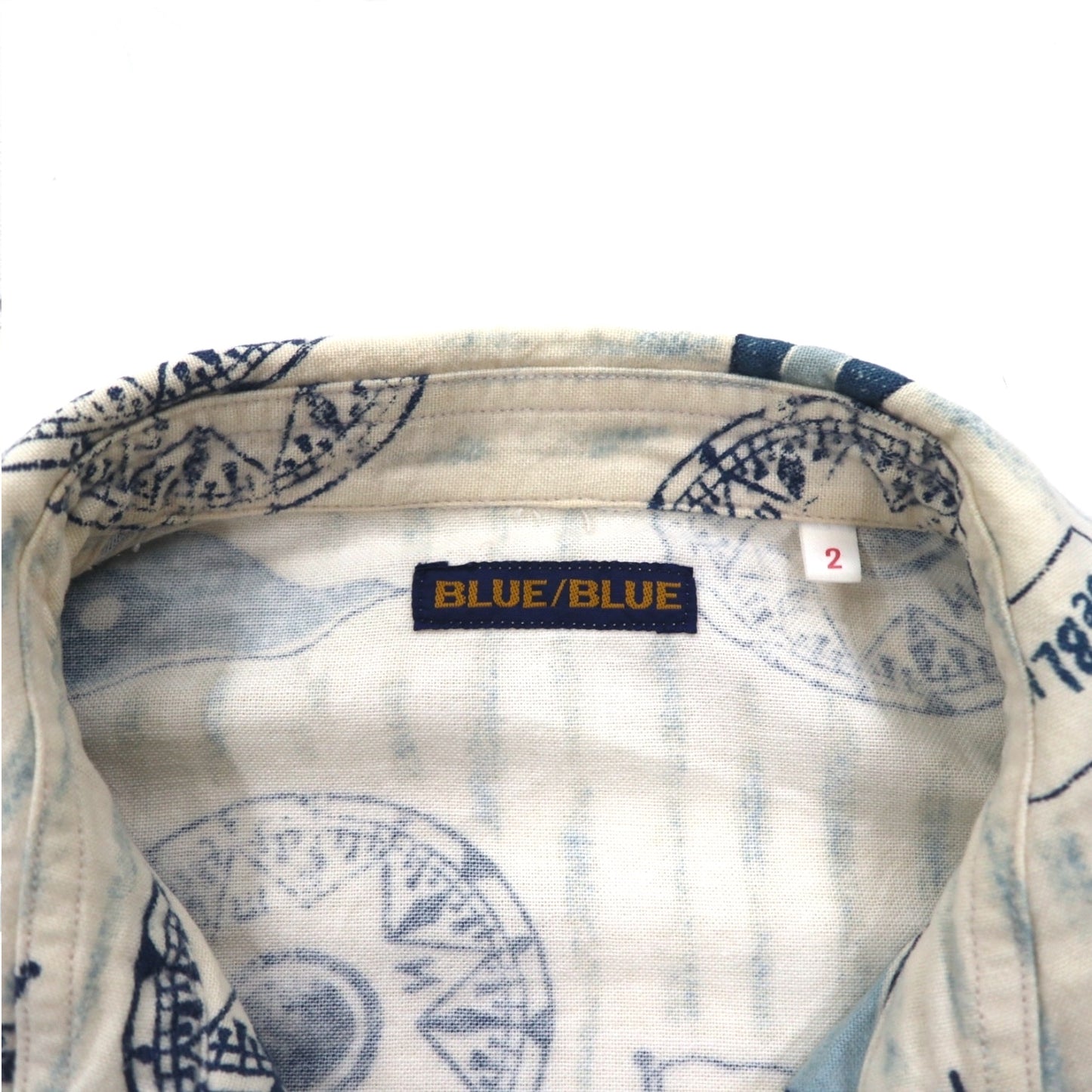 BLUE BLUE スタンドカラー ジップアップジャケット M ホワイト 総柄 フラッグ マリンデザイン 日本製