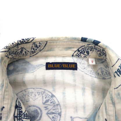 BLUE BLUE スタンドカラー ジップアップジャケット M ホワイト 総柄 フラッグ マリンデザイン 日本製