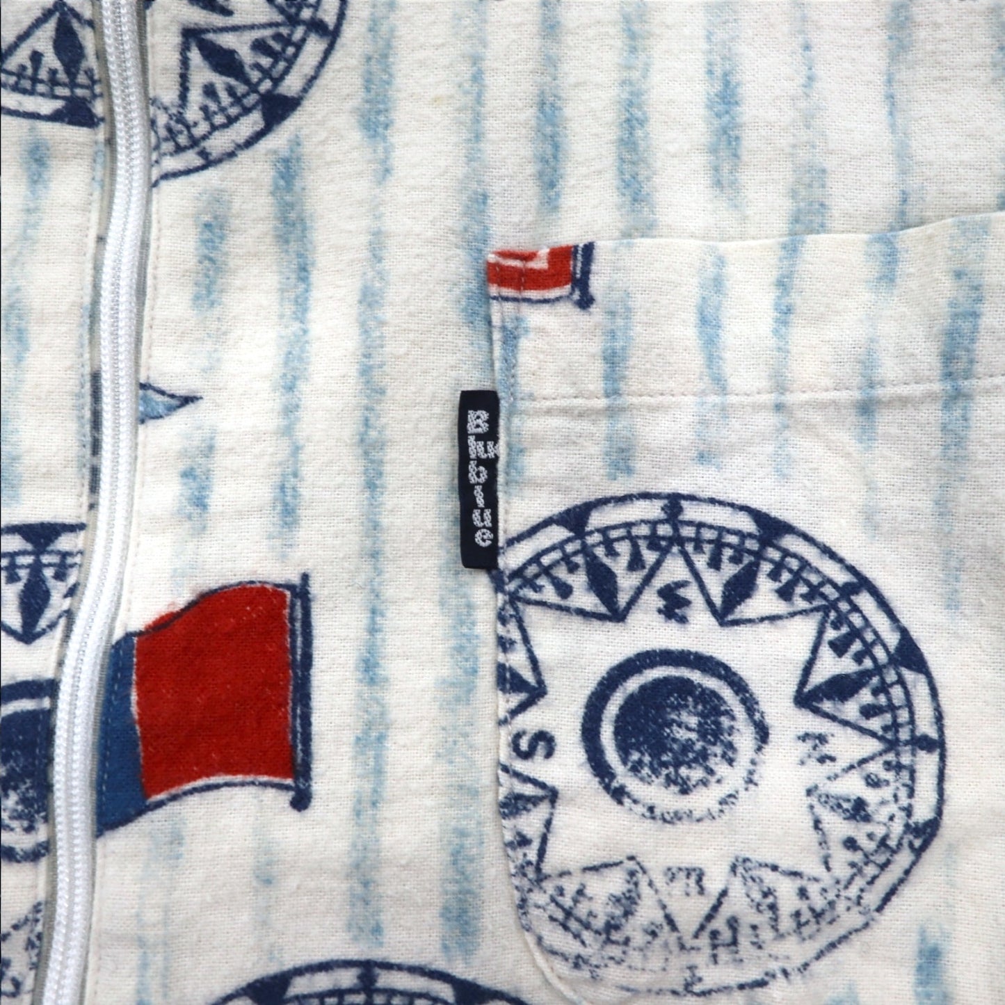 BLUE BLUE スタンドカラー ジップアップジャケット M ホワイト 総柄 フラッグ マリンデザイン 日本製