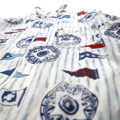 BLUE BLUE スタンドカラー ジップアップジャケット M ホワイト 総柄 フラッグ マリンデザイン 日本製