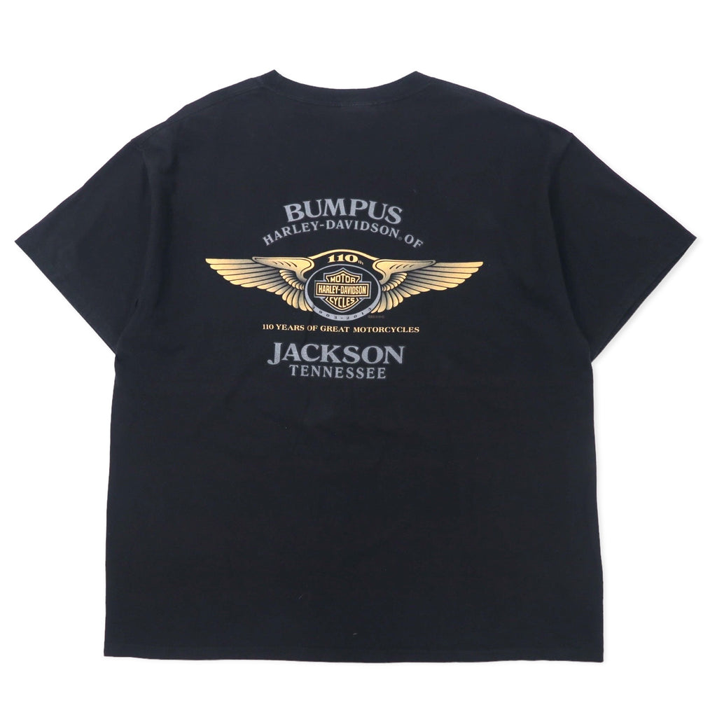 HARLEY DAVIDSON Logo Print T-Shirt Pocket Tee XL Black Cotton HANES BEEFY-T 110th ANNIVERSARY Big Size