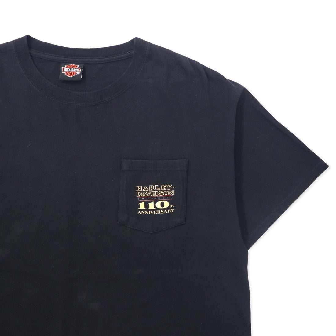 HARLEY DAVIDSON Logo Print T-Shirt Pocket Tee XL Black Cotton HANES BEEFY-T 110th ANNIVERSARY Big Size