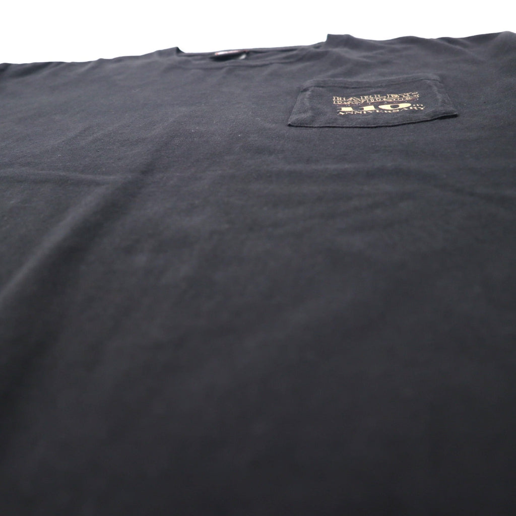 HARLEY DAVIDSON Logo Print T-Shirt Pocket Tee XL Black Cotton HANES BEEFY-T 110th ANNIVERSARY Big Size