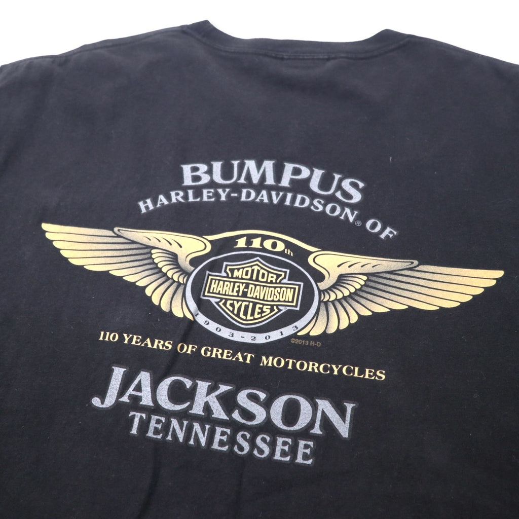 HARLEY DAVIDSON Logo Print T-Shirt Pocket Tee XL Black Cotton HANES BEEFY-T 110th ANNIVERSARY Big Size