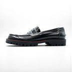 COMME des GARCONS U-Tip Moccasin Penny Loafers 23cm Black Leather Lug Sole Made in Japan