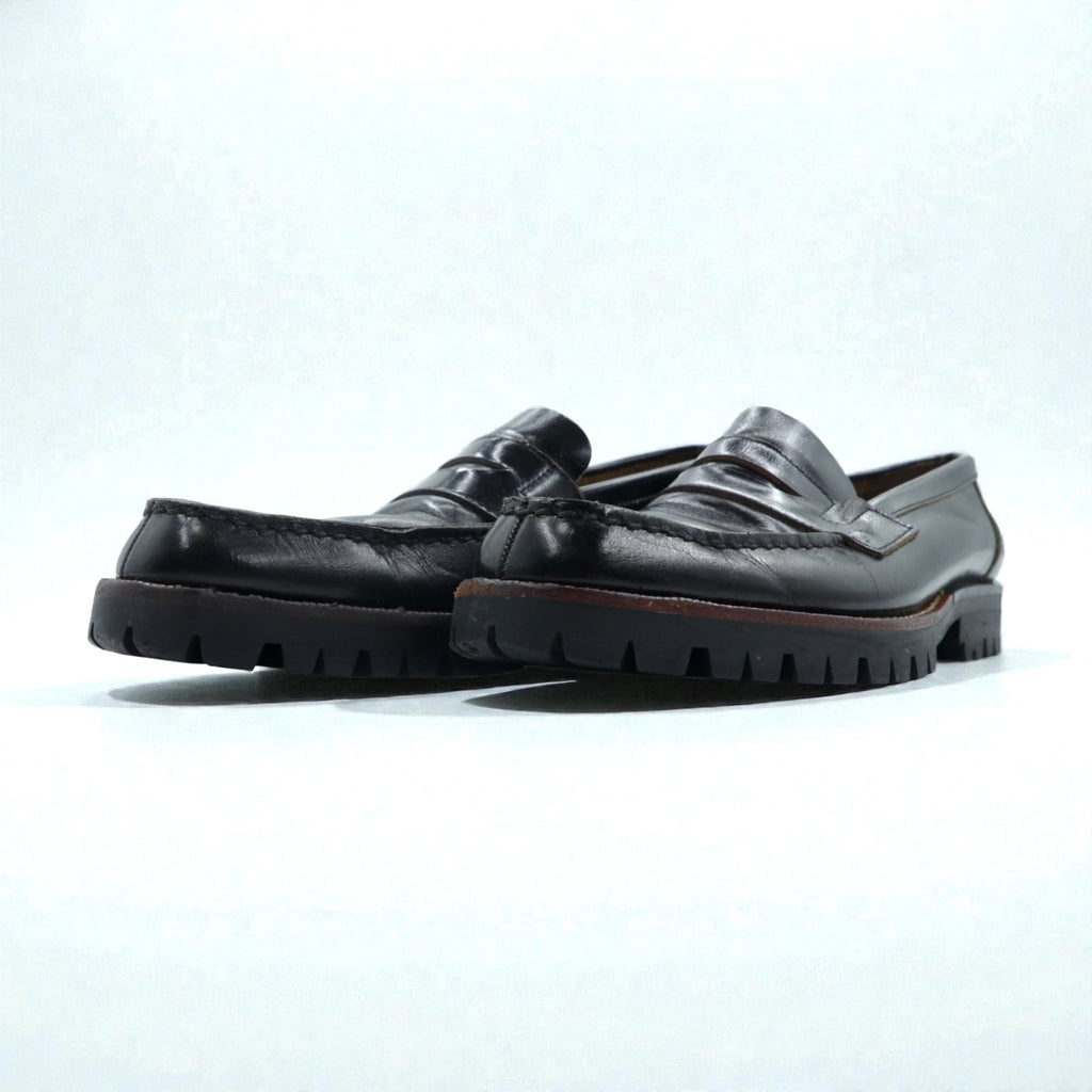 COMME des GARCONS U-Tip Moccasin Penny Loafers 23cm Black Leather Lug Sole Made in Japan