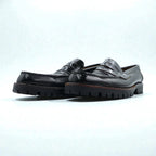 COMME des GARCONS U-Tip Moccasin Penny Loafers 23cm Black Leather Lug Sole Made in Japan