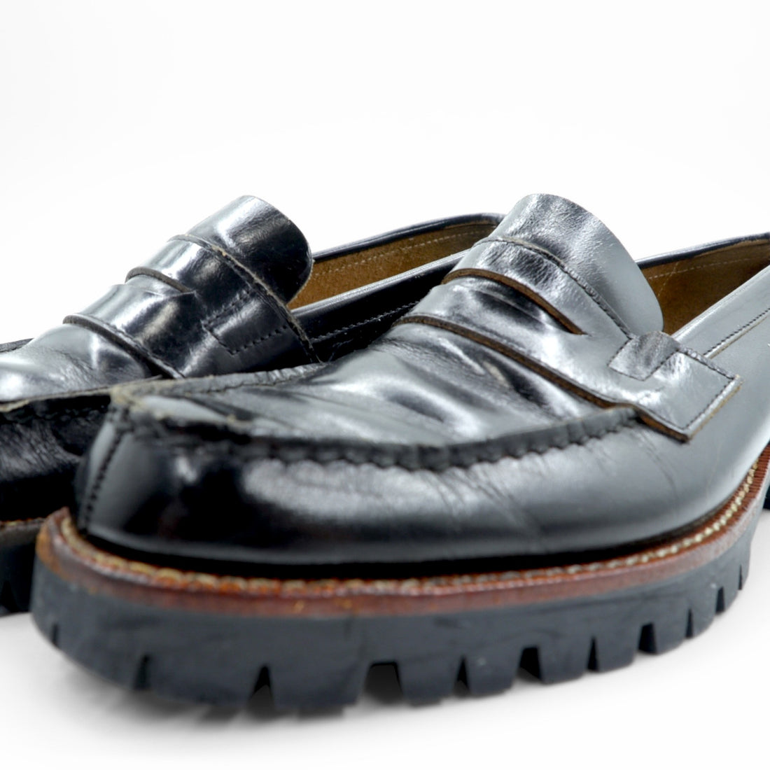 COMME des GARCONS U-Tip Moccasin Penny Loafers 23cm Black Leather Lug Sole Made in Japan