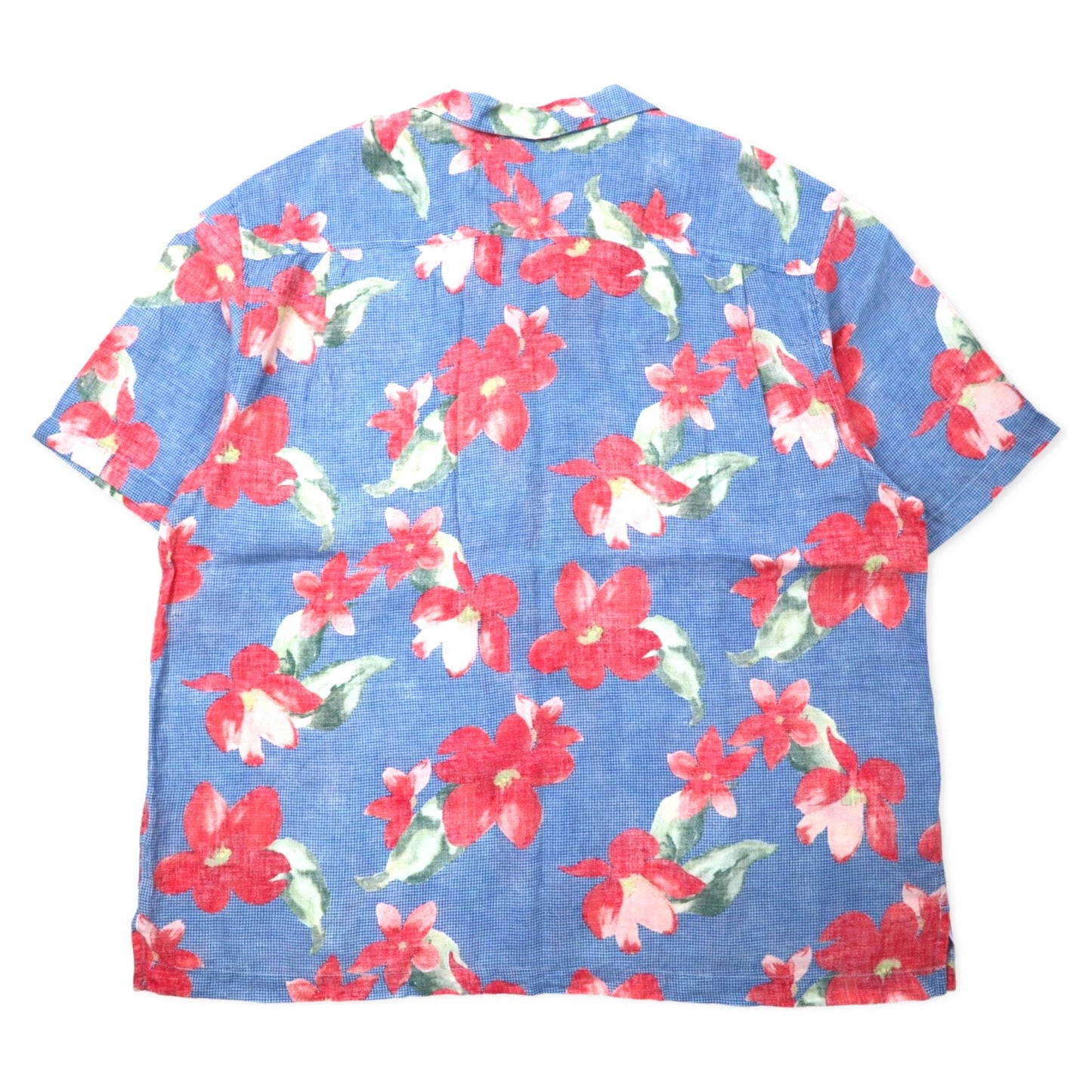 Tommy Bahama アロハシャツ 開襟 XXL ブルー リネン 総柄 ハイビスカス ビッグサイズ