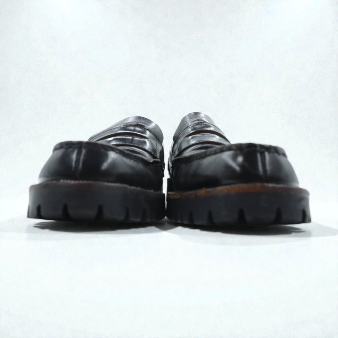COMME des GARCONS U-Tip Moccasin Penny Loafers 23cm Black Leather Lug Sole Made in Japan