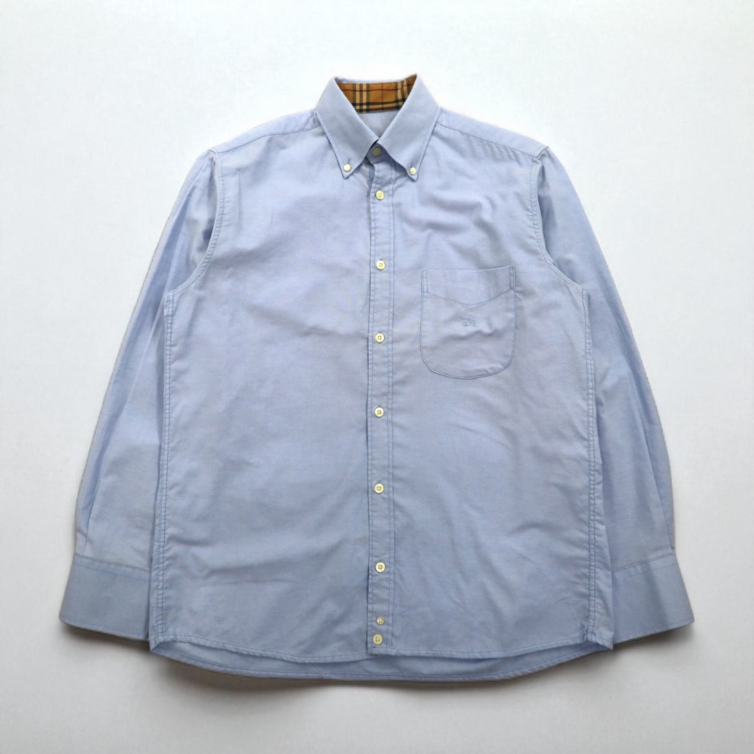 BURBERRY Made in England Oxford Button-Down Shirt, Size M, Blue, Nova Check, with Embroidered Logo
