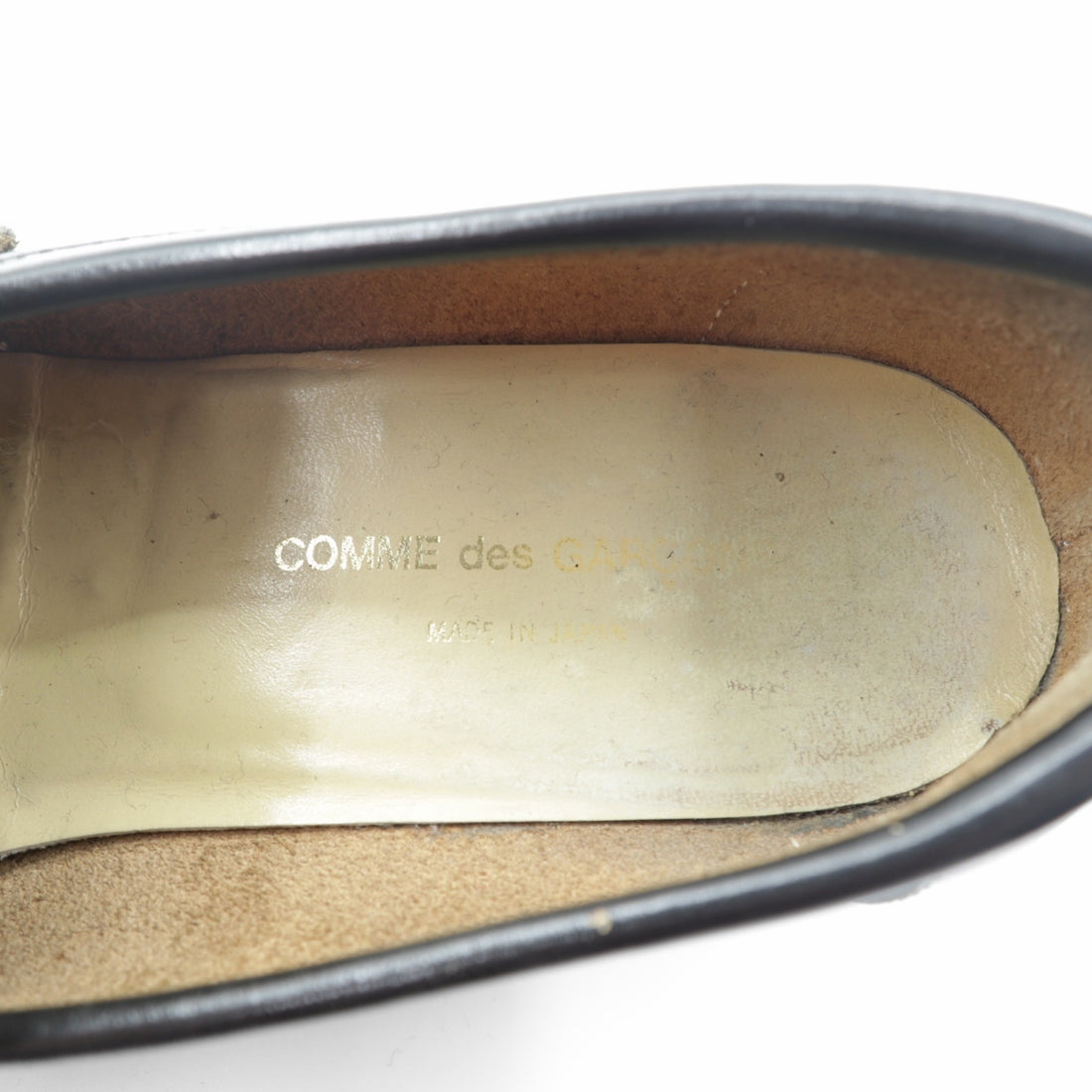 COMME des GARCONS U-Tip Moccasin Penny Loafers 23cm Black Leather Lug Sole Made in Japan