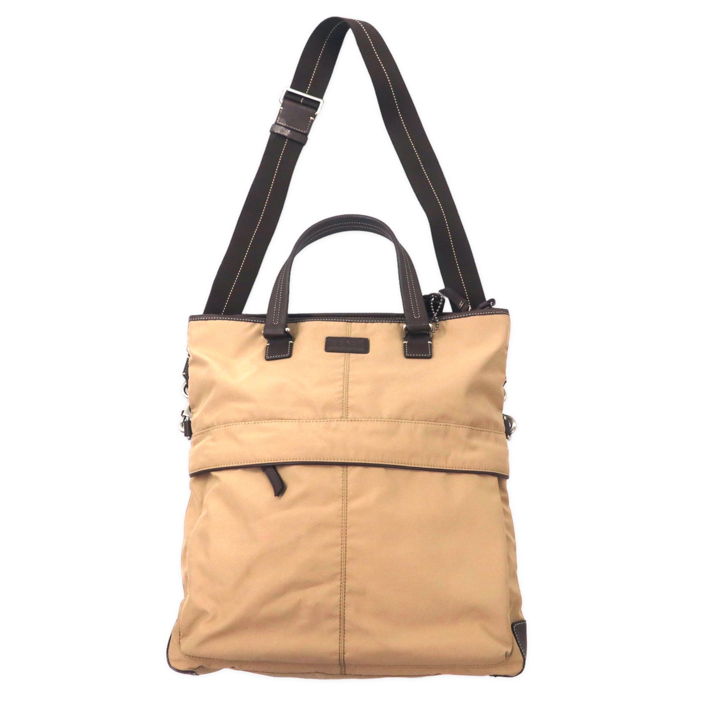 Coach 2way tote bag beige brown nylon leather F70682 – 日本然リトテ