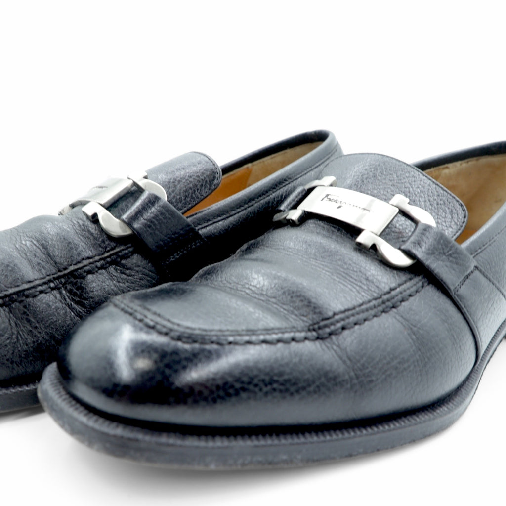 Salvatore Ferragamo ガンチーニ ローファー 24.5cm ブラック レザー ロゴプレート 14072 イタリア製