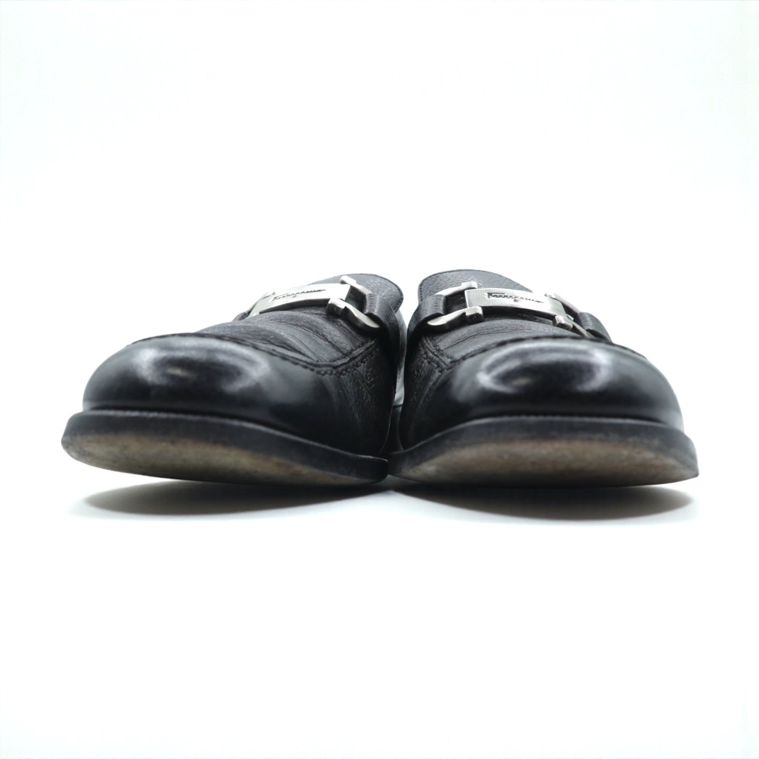 Salvatore Ferragamo ガンチーニ ローファー 24.5cm ブラック レザー ロゴプレート 14072 イタリア製