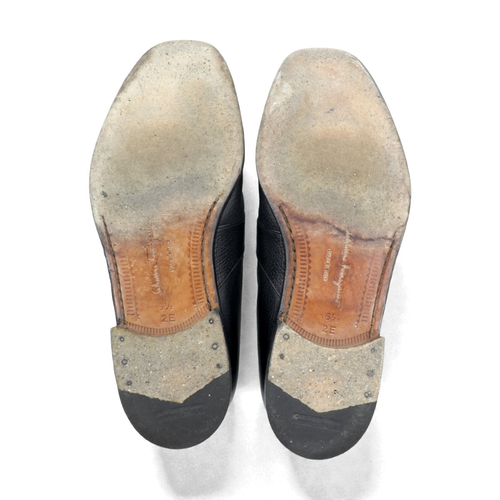 Salvatore Ferragamo ガンチーニ ローファー 24.5cm ブラック レザー ロゴプレート 14072 イタリア製