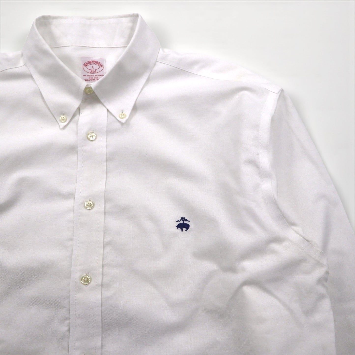 Brooks Brothers オックスフォード ボタンダウン シャツ L スーピマコットン ホワイト ノンアイロン ワンポイントロゴ