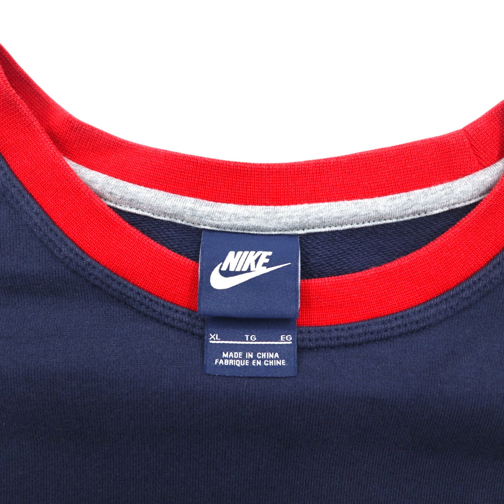 NIKE Club French Terry Crew Sweatshirt XL Navy Red Swoosh 637903-451