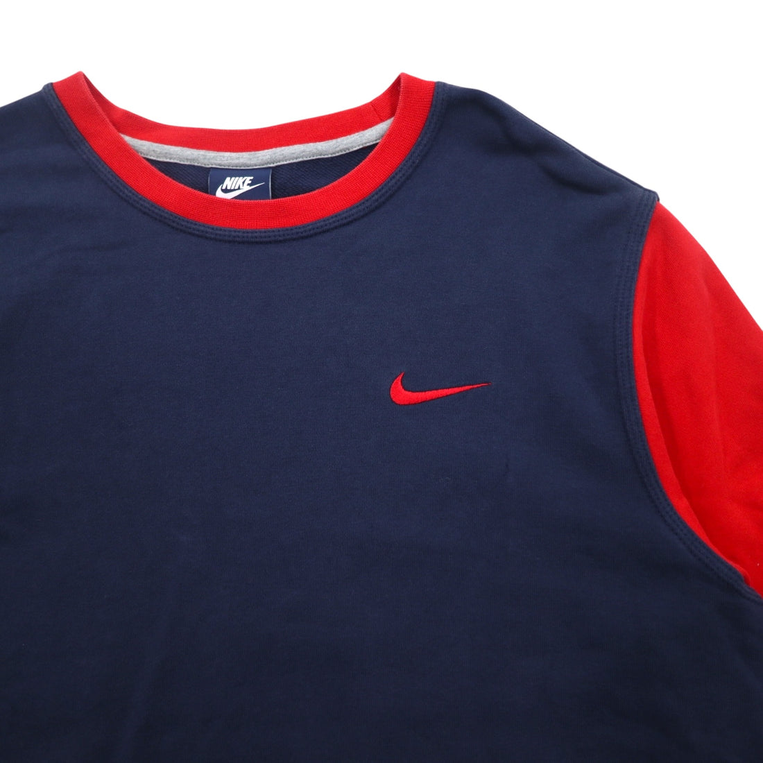 NIKE Club French Terry Crew Sweatshirt XL Navy Red Swoosh 637903-451