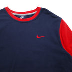 NIKE Club French Terry Crew Sweatshirt XL Navy Red Swoosh 637903-451