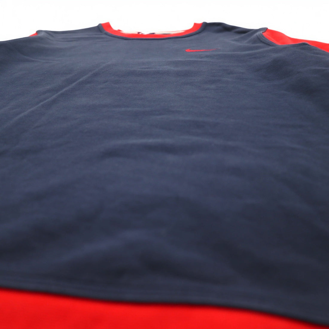 NIKE Club French Terry Crew Sweatshirt XL Navy Red Swoosh 637903-451