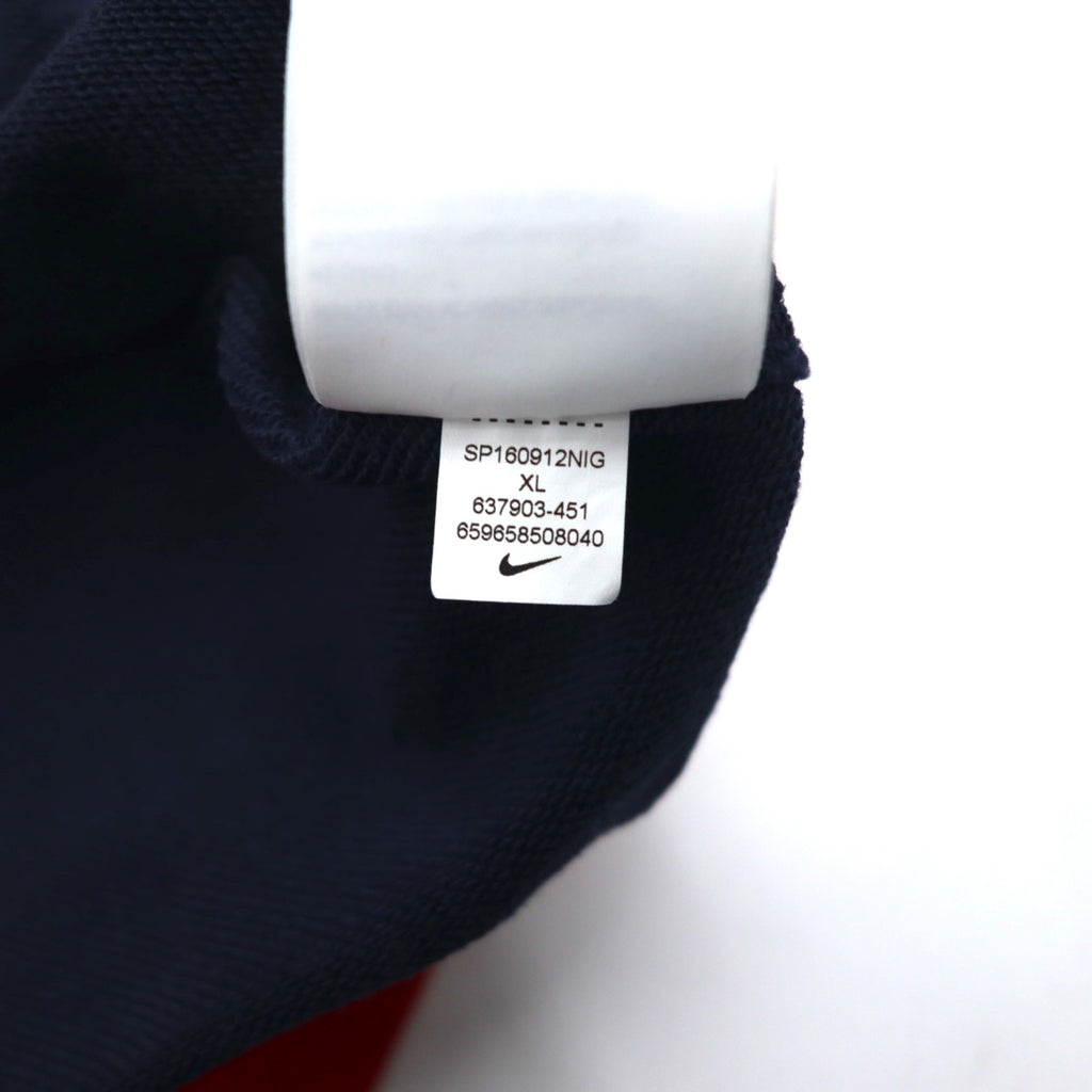 NIKE Club French Terry Crew Sweatshirt XL Navy Red Swoosh 637903-451
