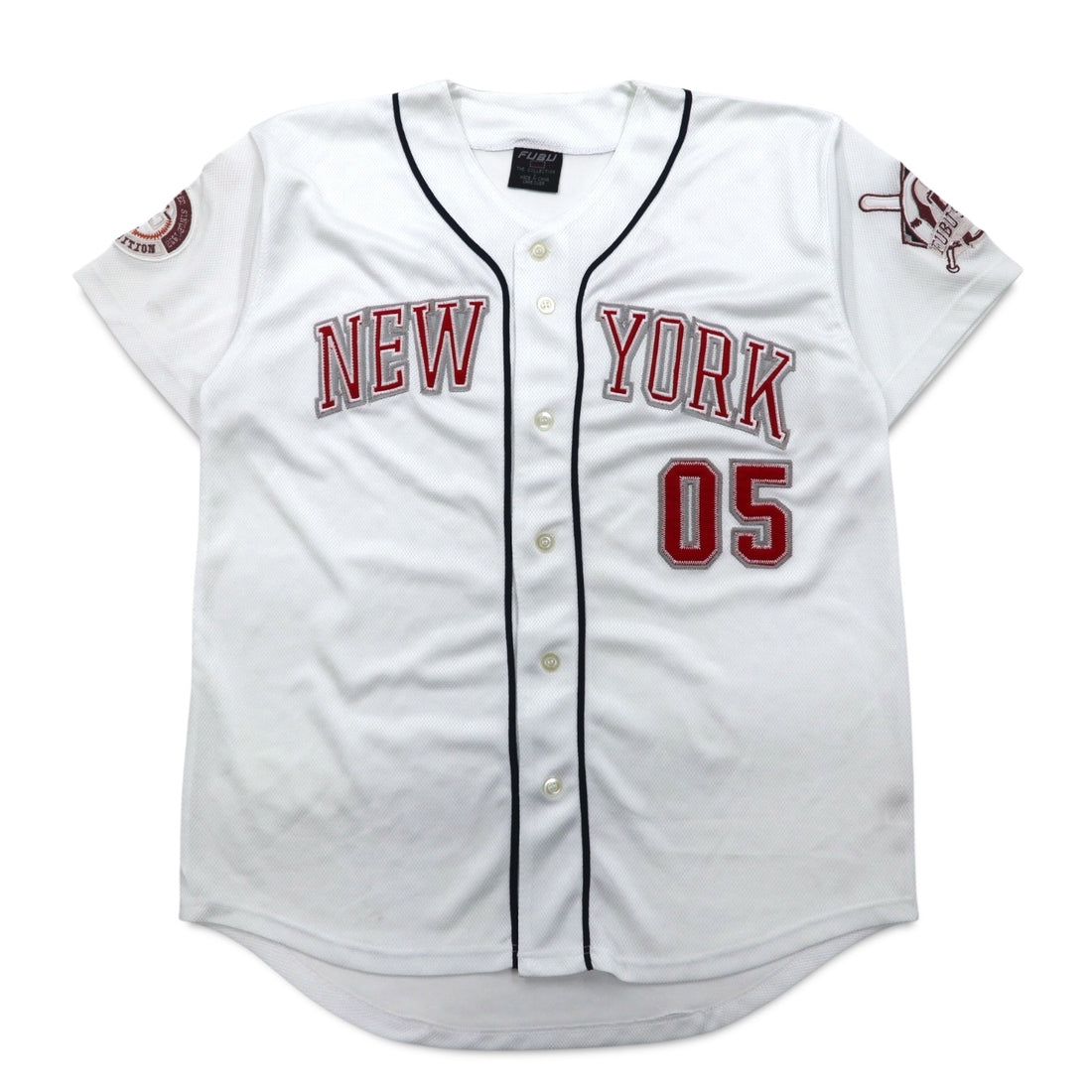 FUBU 90s Baseball Shirt L White Patch NEW YORK