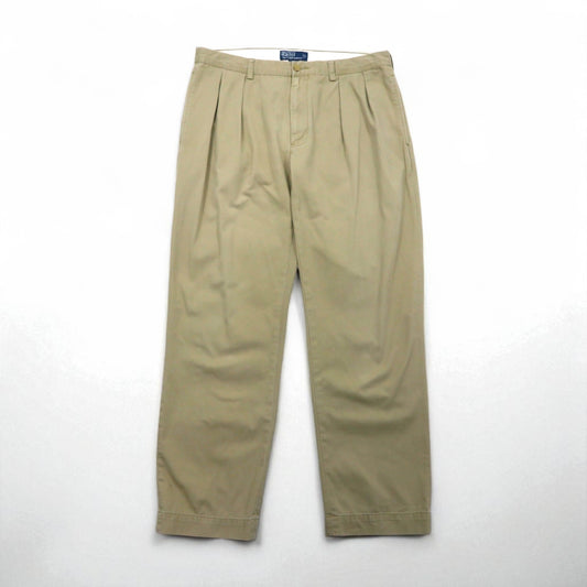 Polo Ralph Lauren 90年代 ポロチノ 2タック ワイド チノパンツ ワークパンツ L ベージュ ETHAN PANT