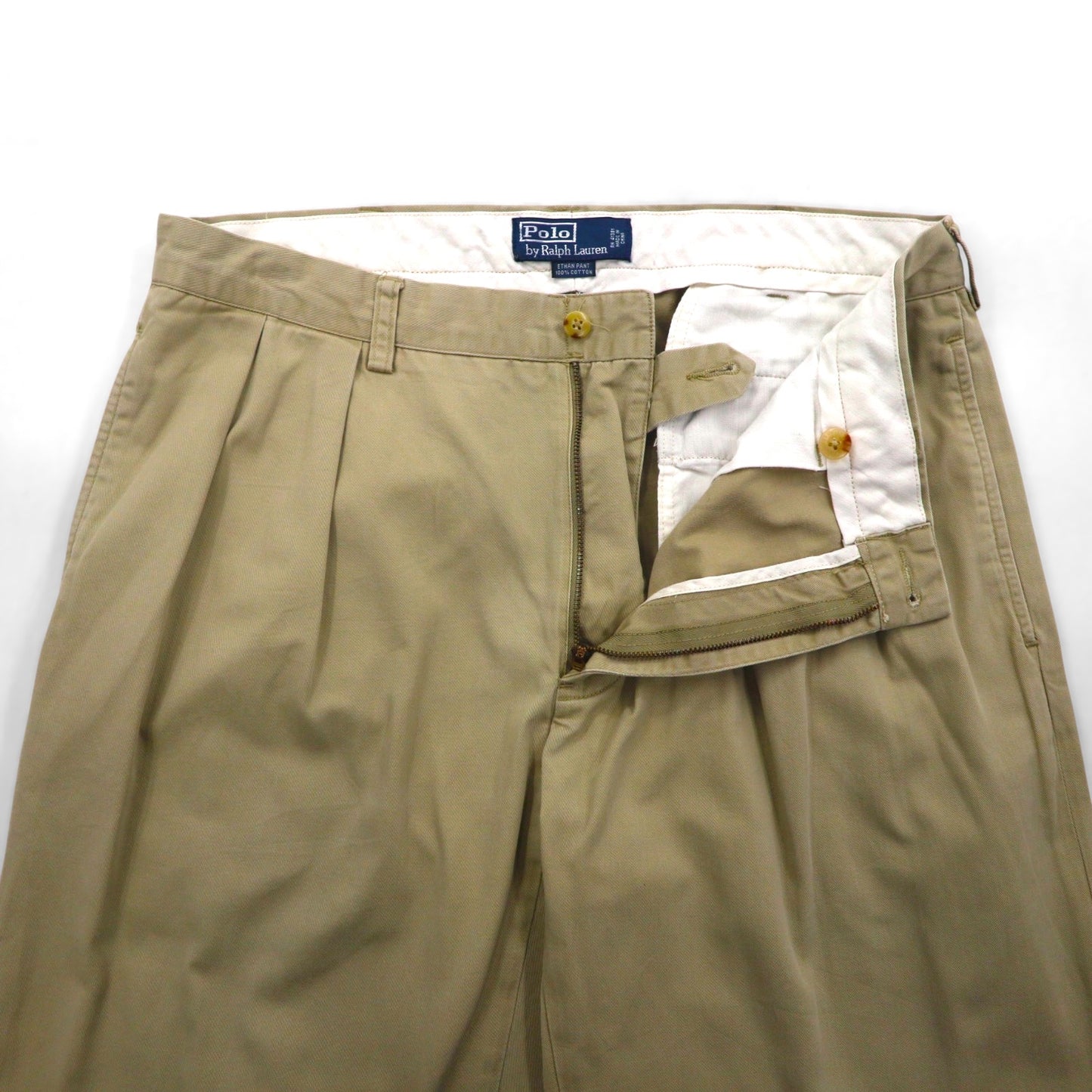 Polo Ralph Lauren 90年代 ポロチノ 2タック ワイド チノパンツ ワークパンツ L ベージュ ETHAN PANT
