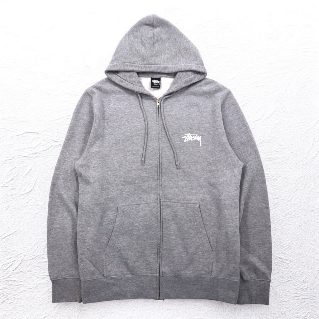 STUSSY 00年代 USA製 フルジップパーカー L グレー YESTERDAY TODAY TOMORROW バックロゴプリント
