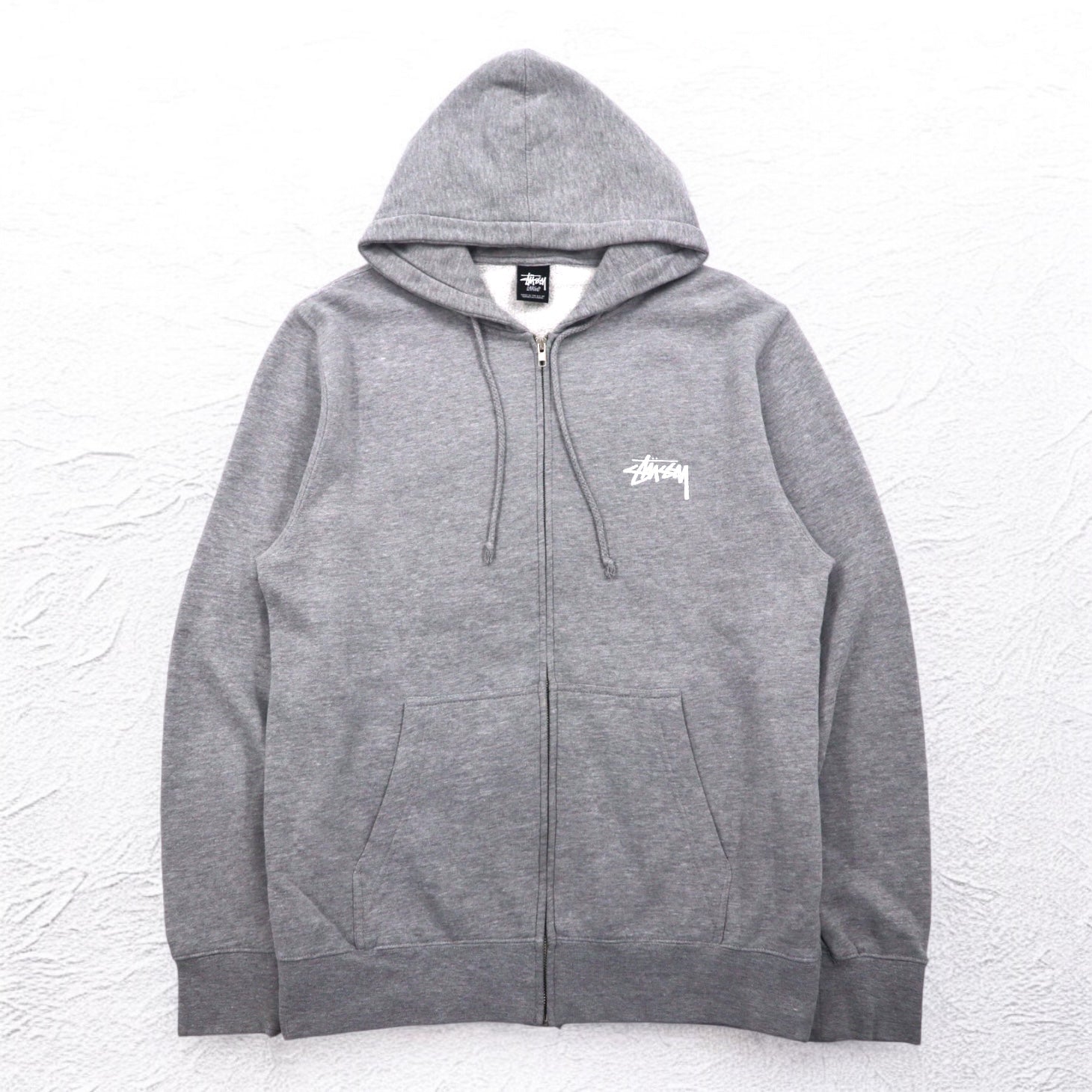 STUSSY 00年代 USA製 フルジップパーカー L グレー YESTERDAY TODAY TOMORROW バックロゴプリント