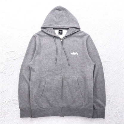 STUSSY 00年代 USA製 フルジップパーカー L グレー YESTERDAY TODAY TOMORROW バックロゴプリント