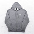 STUSSY 00年代 USA製 フルジップパーカー L グレー YESTERDAY TODAY TOMORROW バックロゴプリント
