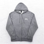 STUSSY 00年代 USA製 フルジップパーカー L グレー YESTERDAY TODAY TOMORROW バックロゴプリント